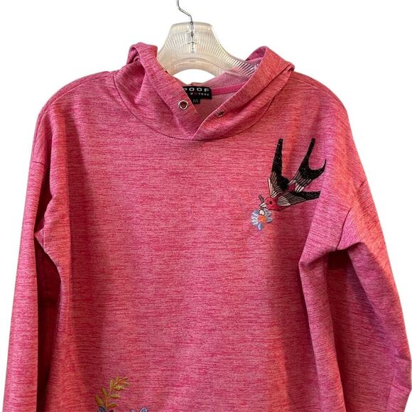 Poof New York Women's Pink Embroidered Floral Hoodie Size M Casual - Picture 4 of 9